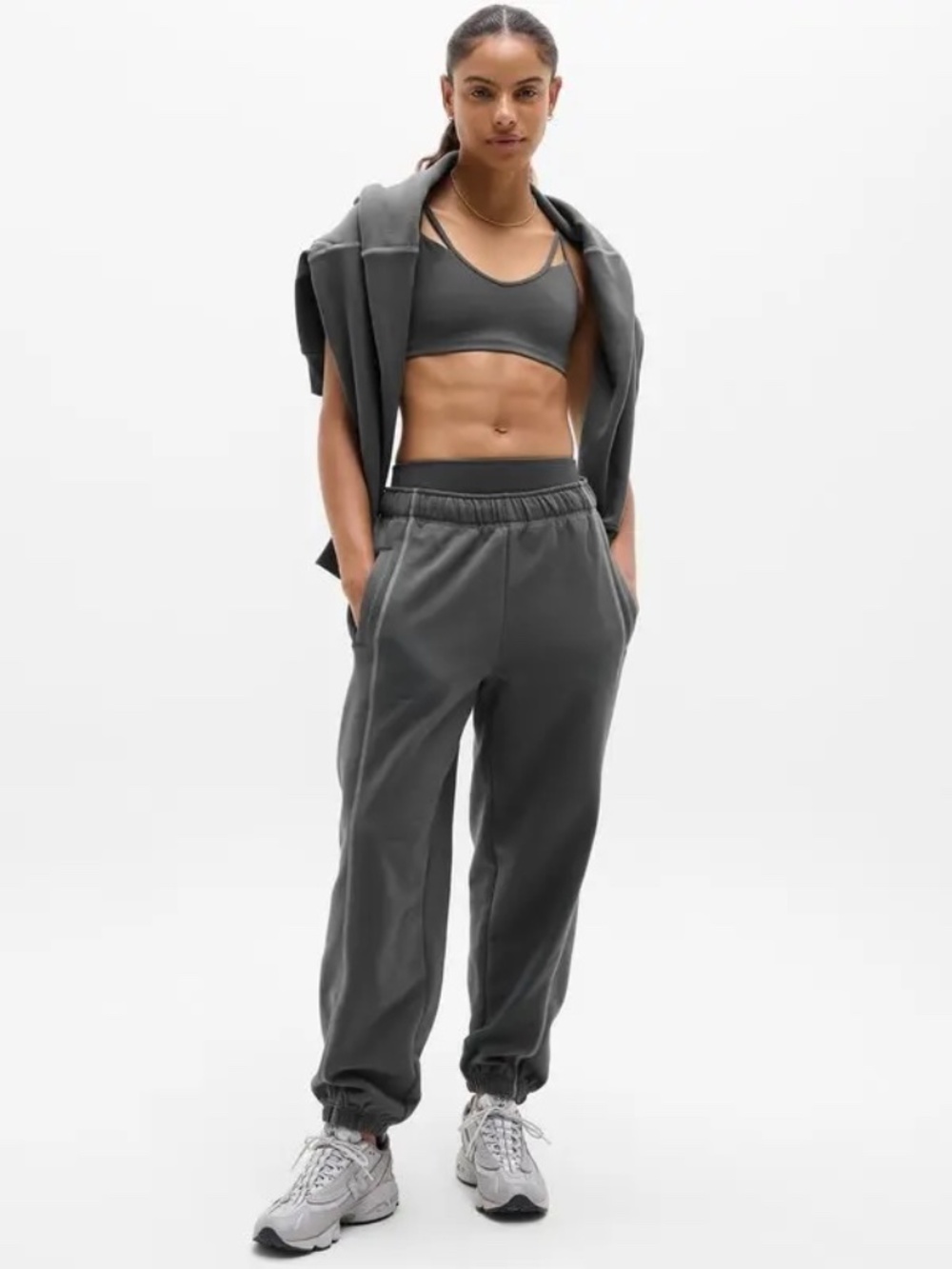 Athleta Forever Fleece High Rise Jogger in Shadow Gray/Stone Size Small NWT
